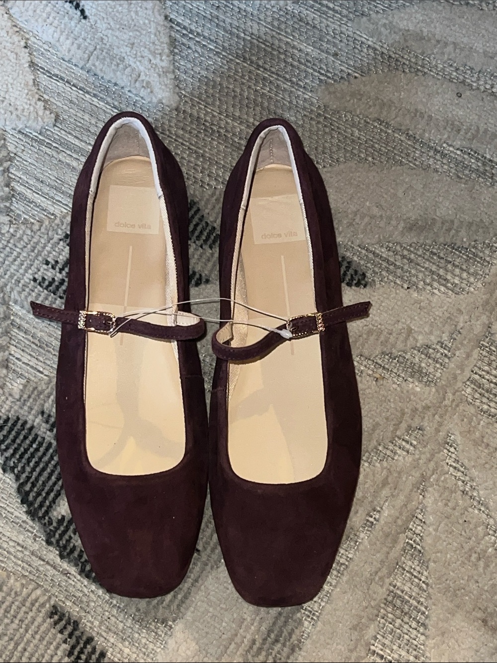 DV by Dolce Vita Dark Brown Suede Mary Jane Flats with Gold Buckle - Picture 2 of 4